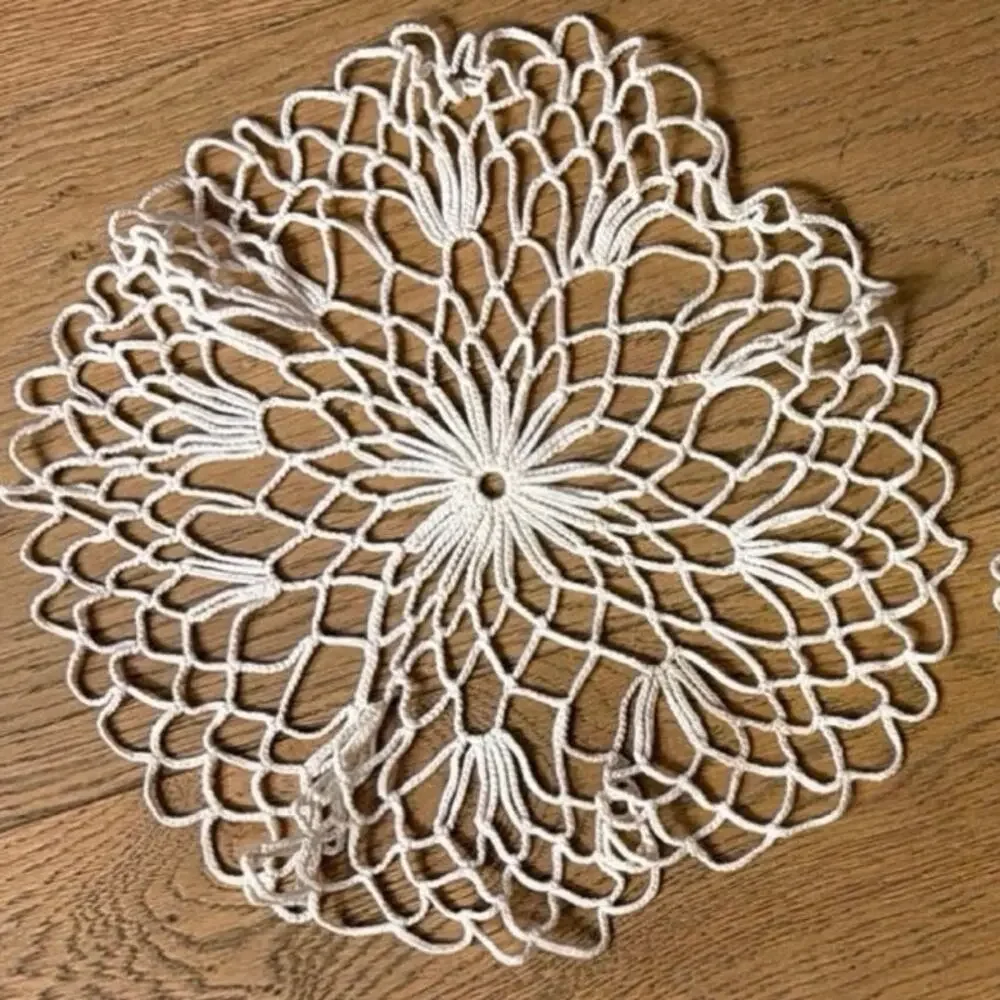 Vintage Handmade Hand-Knotted Off White Round Crocheted Lace Doilies Set of 2